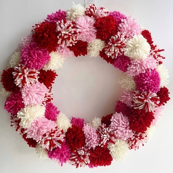 Handmade Pink Pom Pom Wreath - Picture 1 of 4
